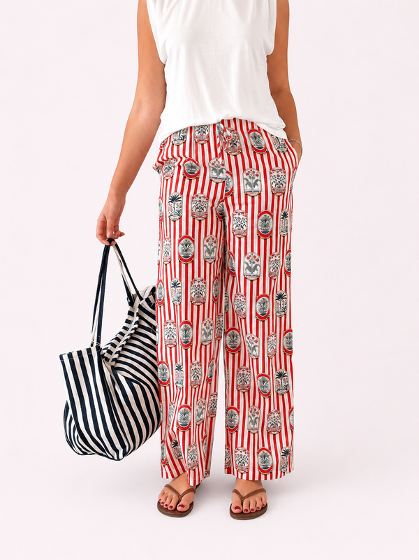Pantalón Estampado Rayas Rojas