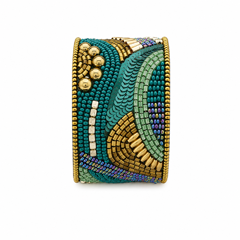 Brazalete Abalorios Verde y Dorado