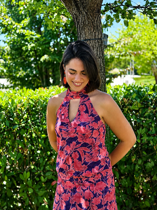 Top Halter Coral y Morado