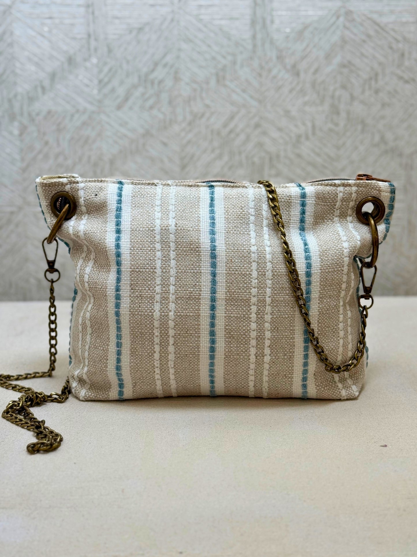 Bolso Ginebra Rayas Beige y Azul