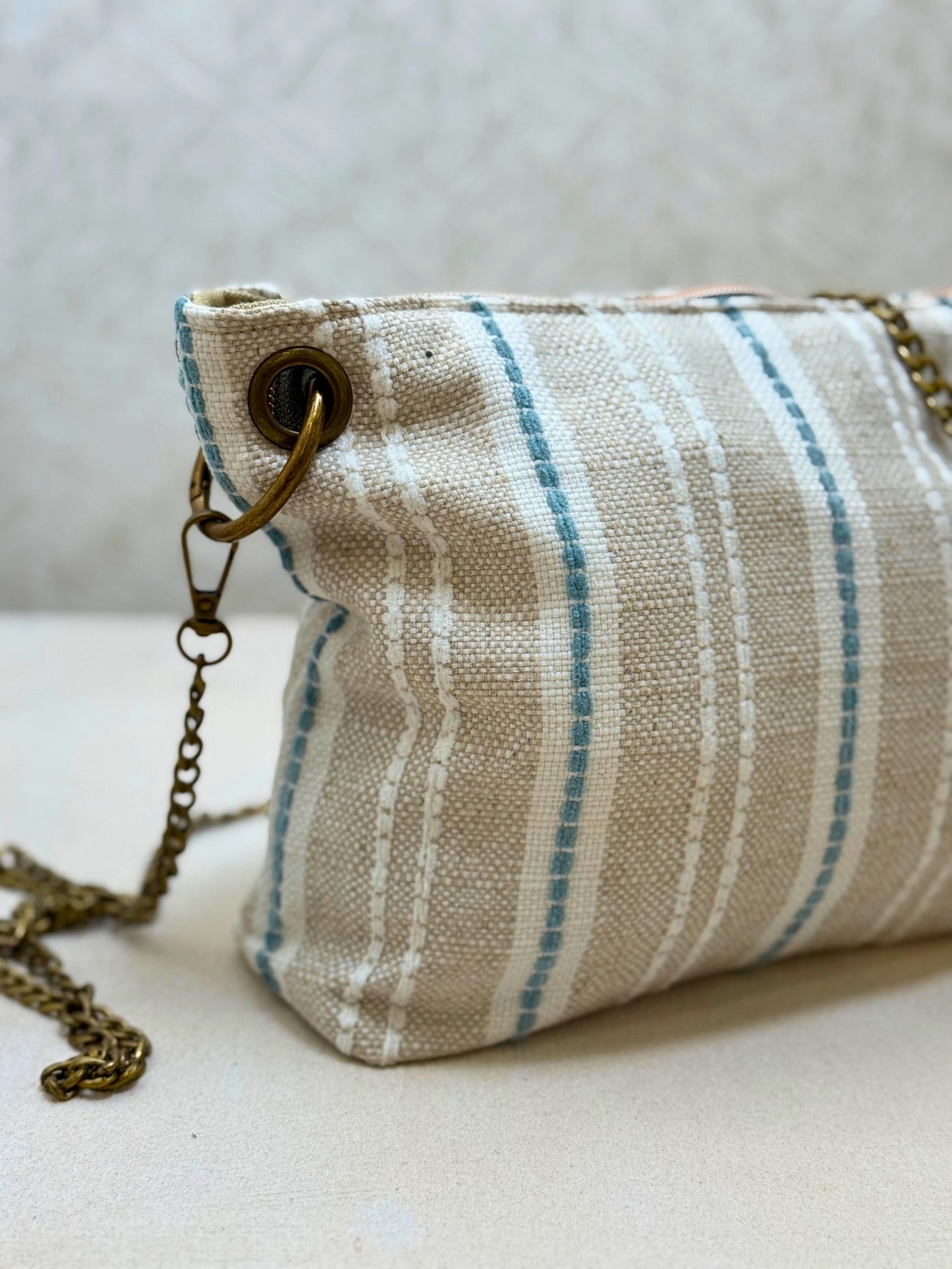 Bolso Ginebra Rayas Beige y Azul