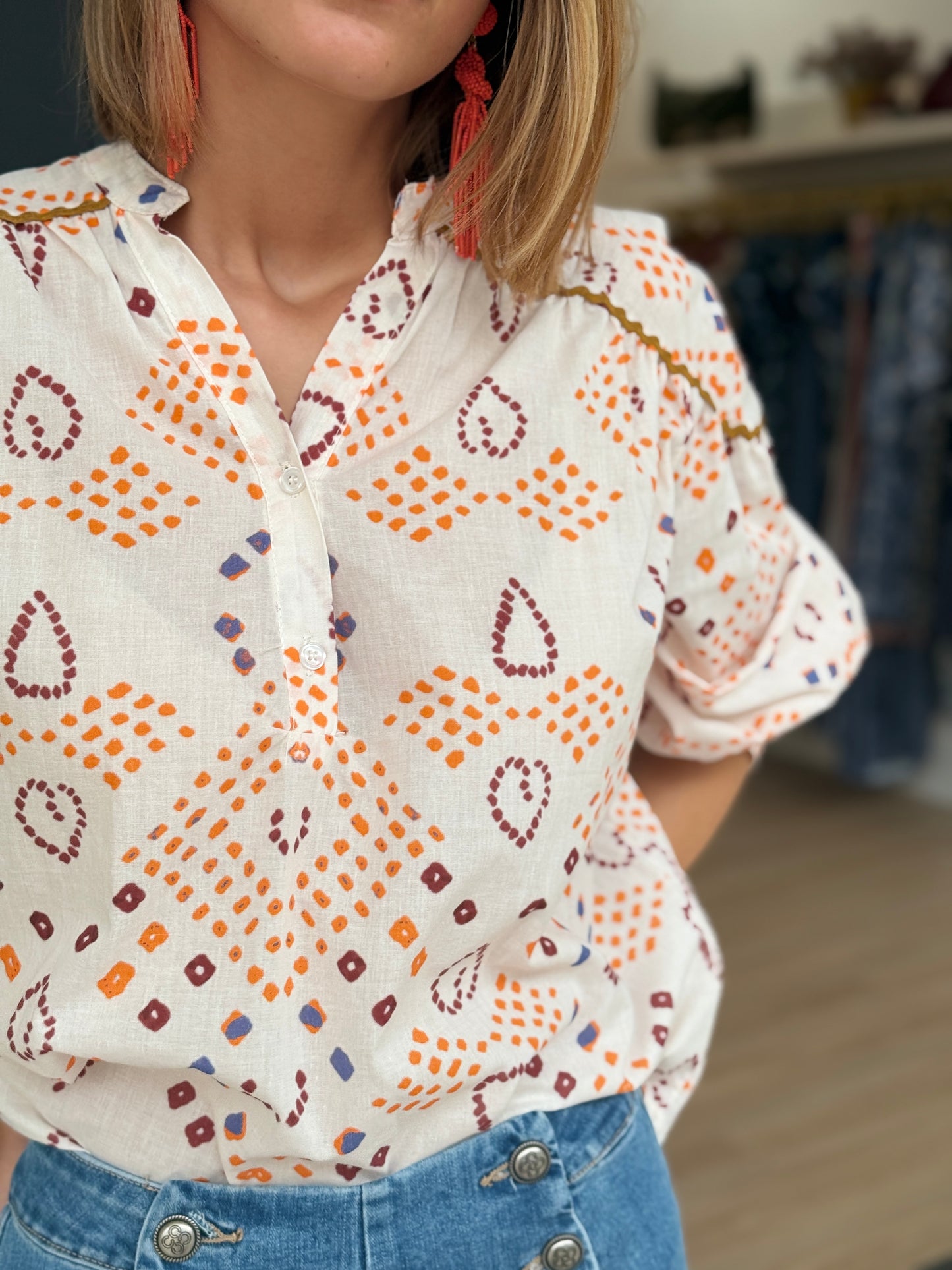 Camisa Estampado Etnico Naranja