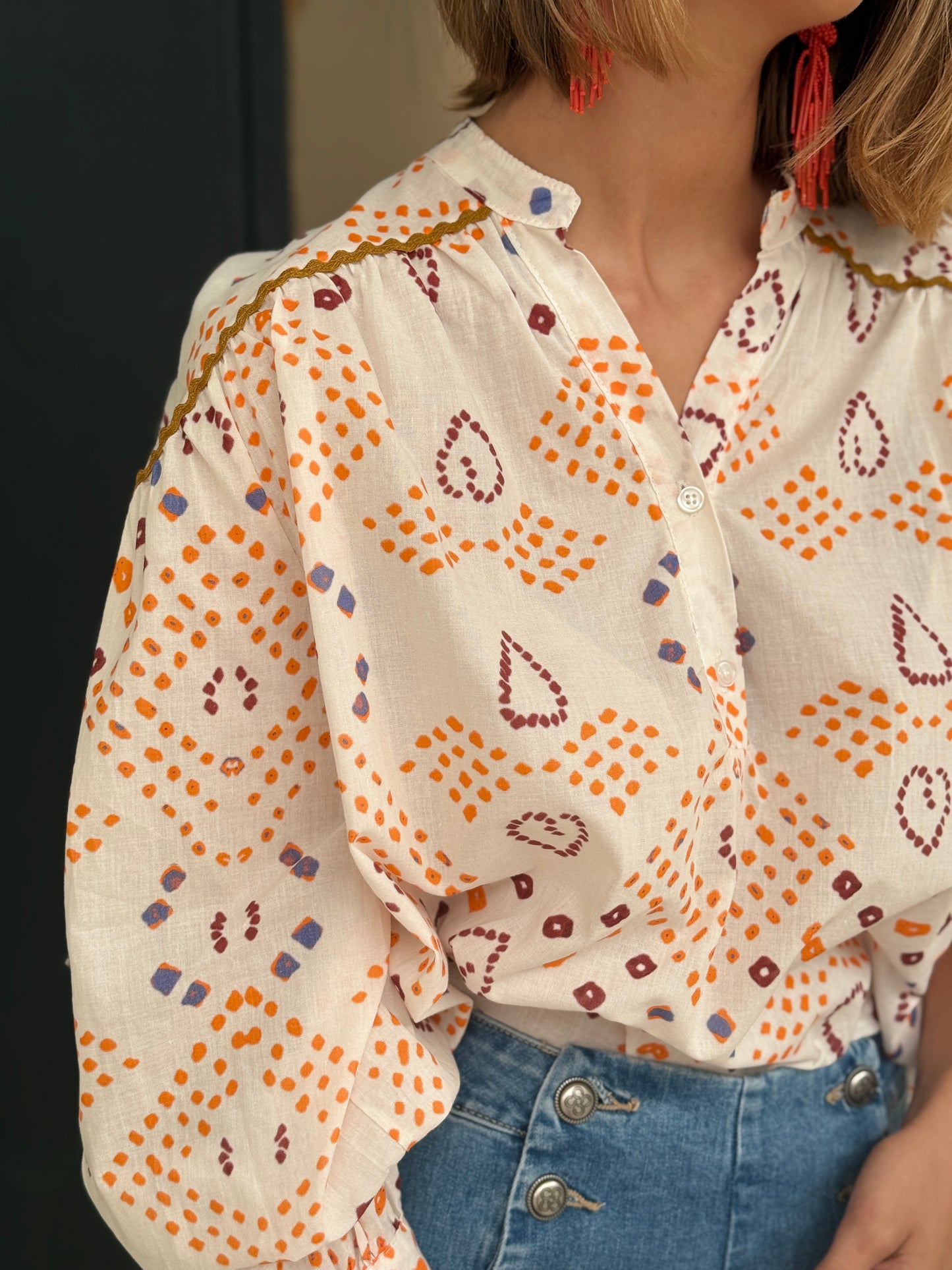 Camisa Estampado Etnico Naranja