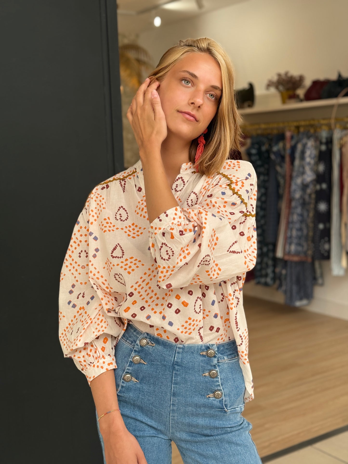 Camisa Estampado Etnico Naranja