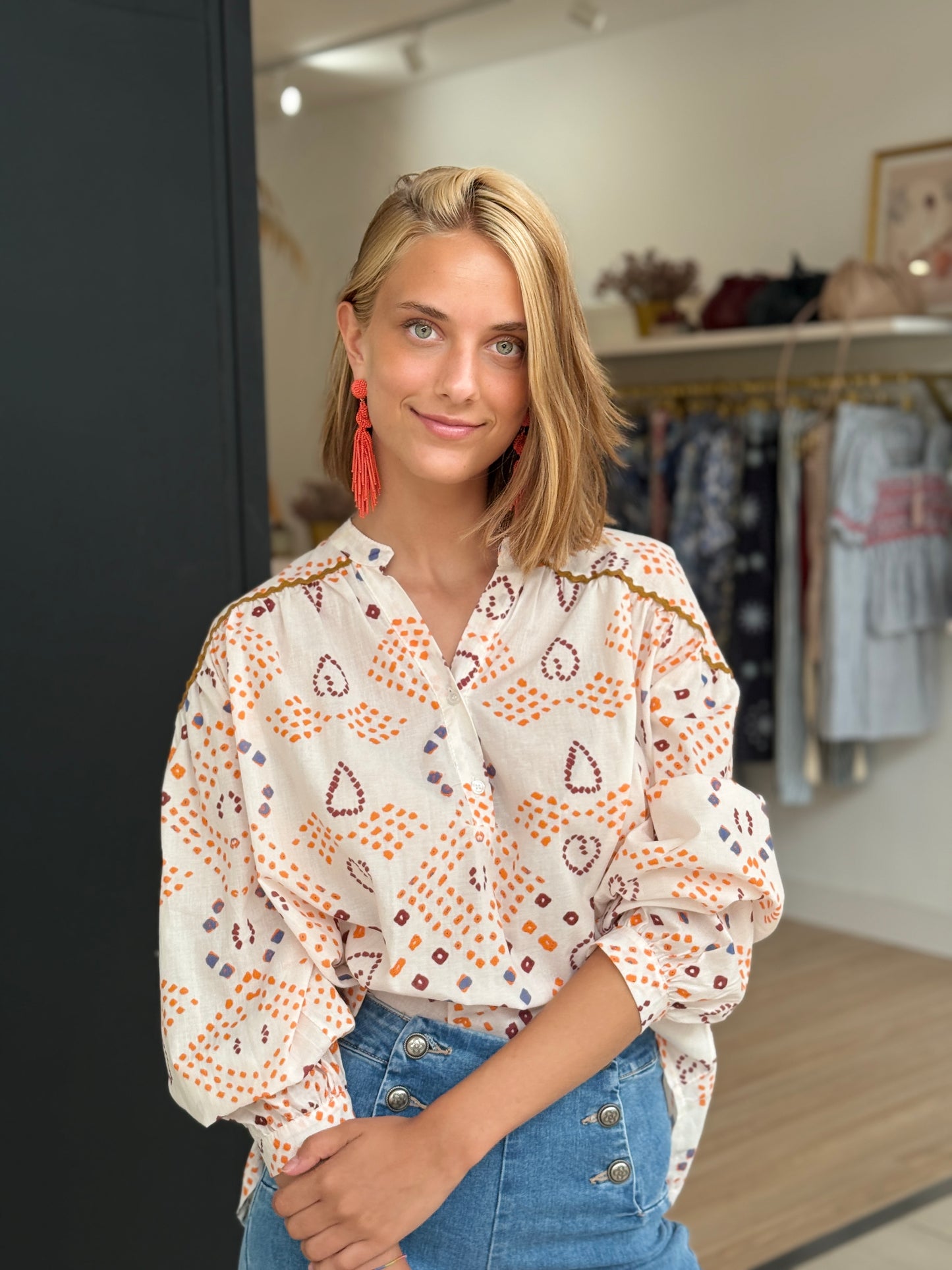 Camisa Estampado Etnico Naranja