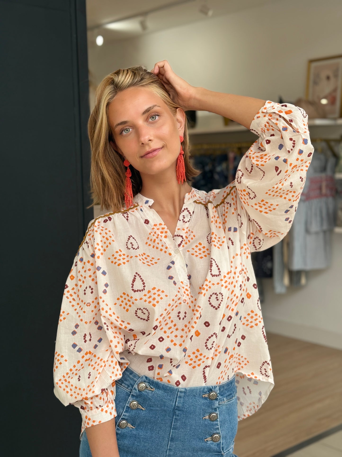 Camisa Estampado Etnico Naranja