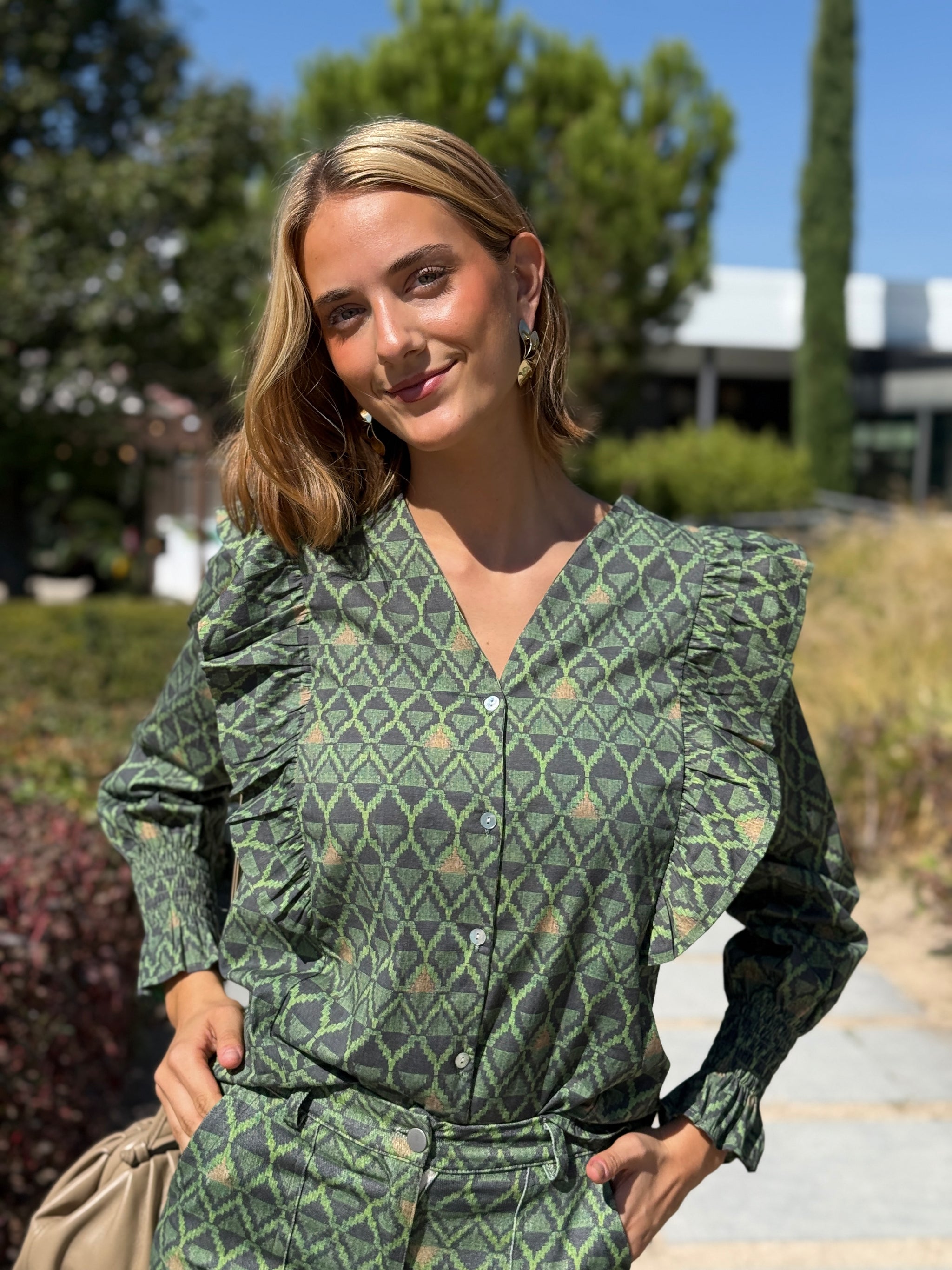 Camisa Bloom Verde y Gris