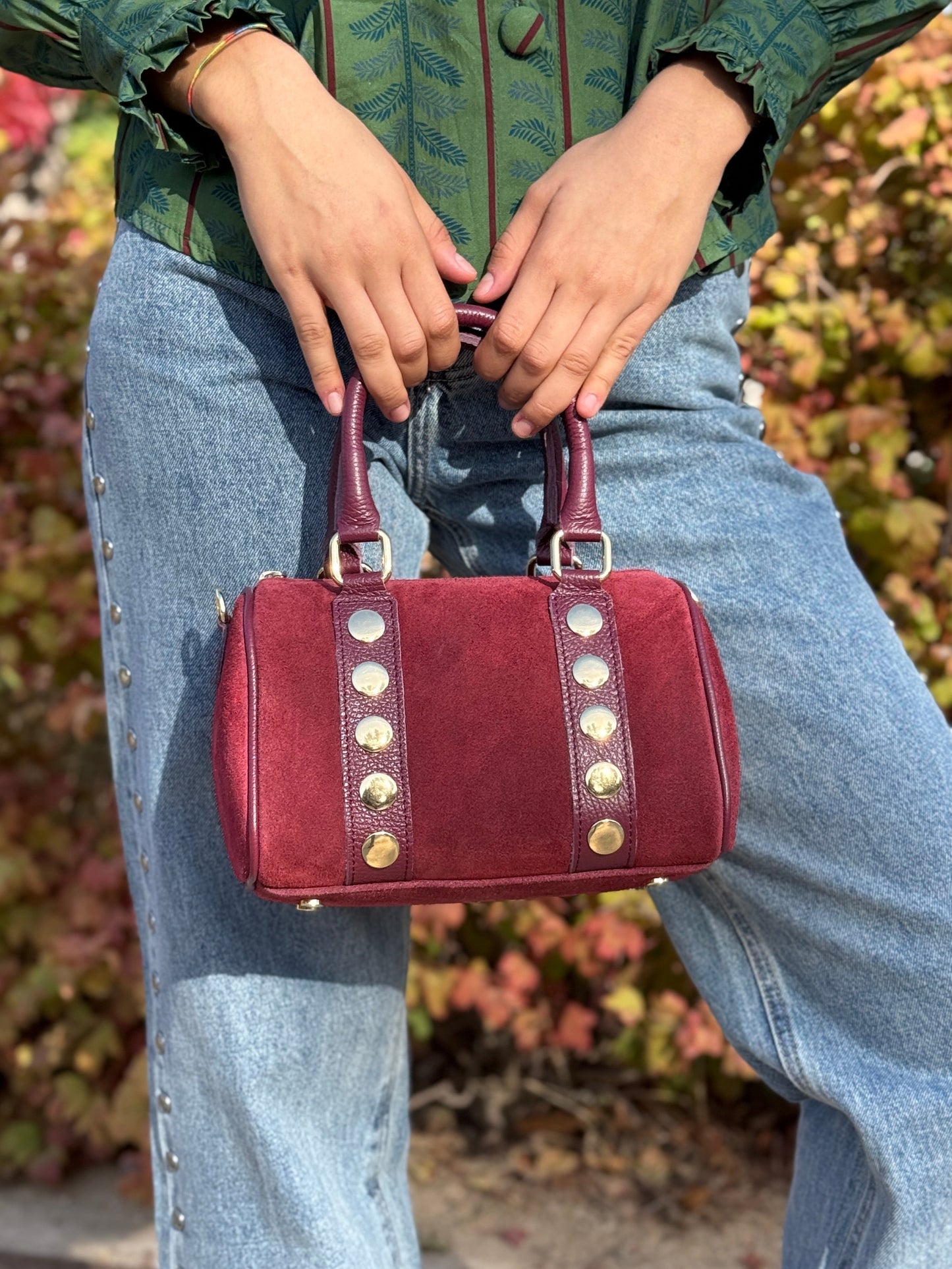 Bolso Bowling Tachuelas Burdeos