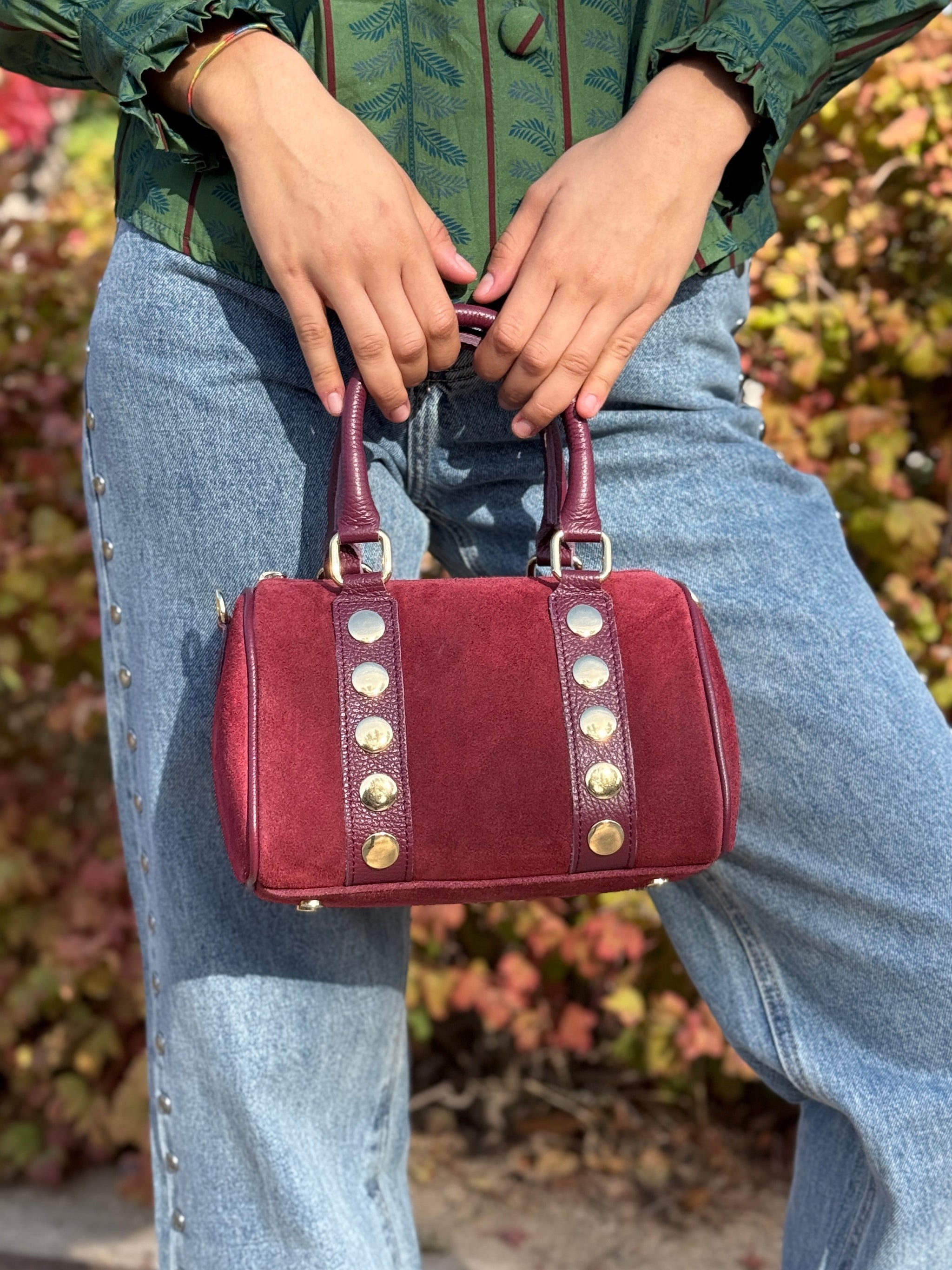 Bolso Bowling Tachuelas Burdeos