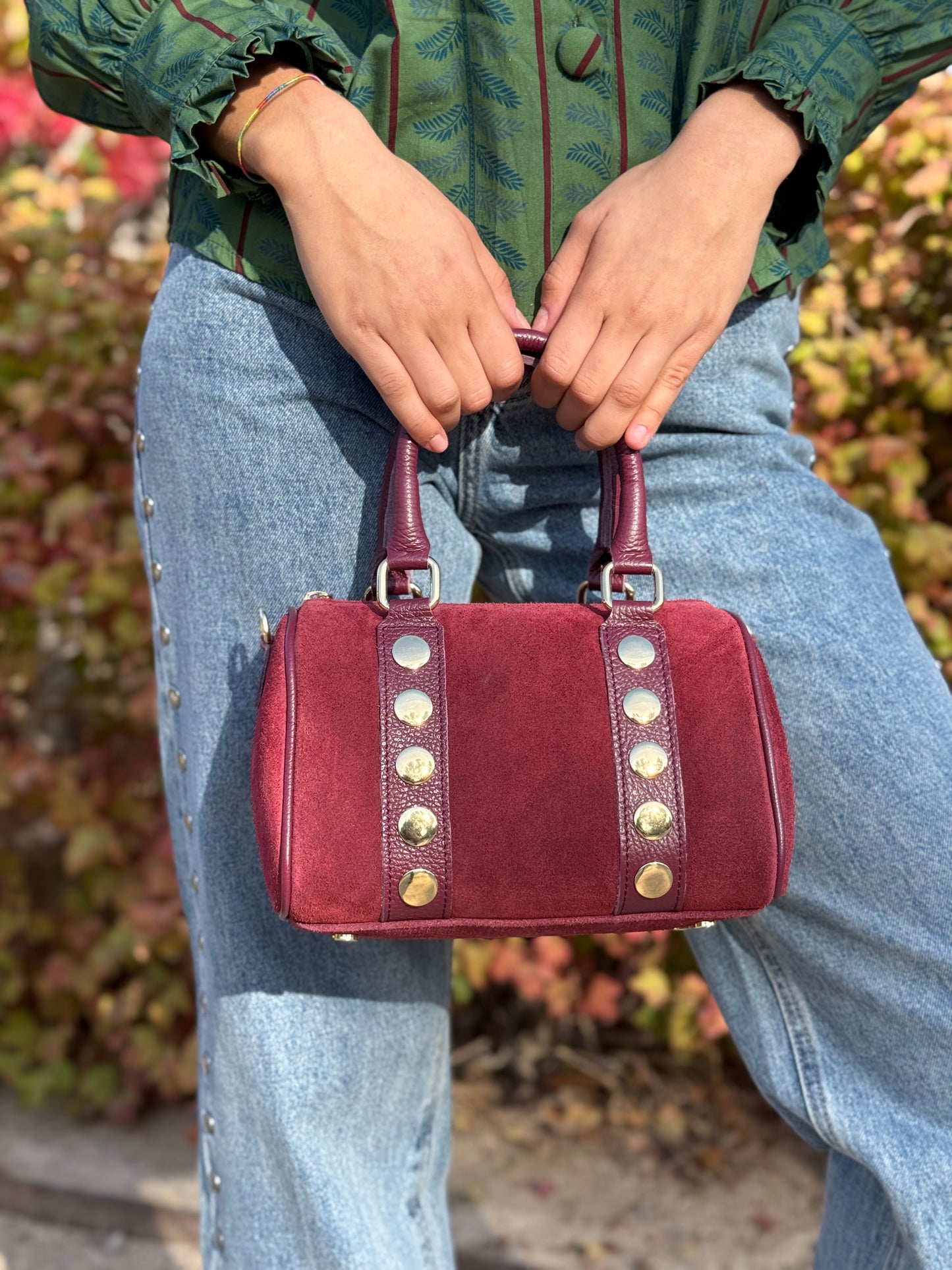 Bolso Bowling Tachuelas Burdeos