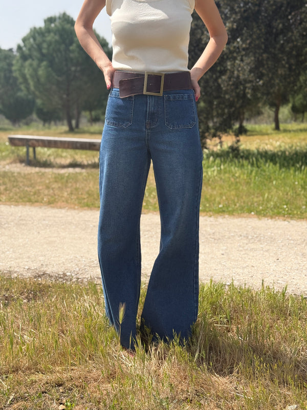 Pantalón Vaquero Oscuro Bolsillos