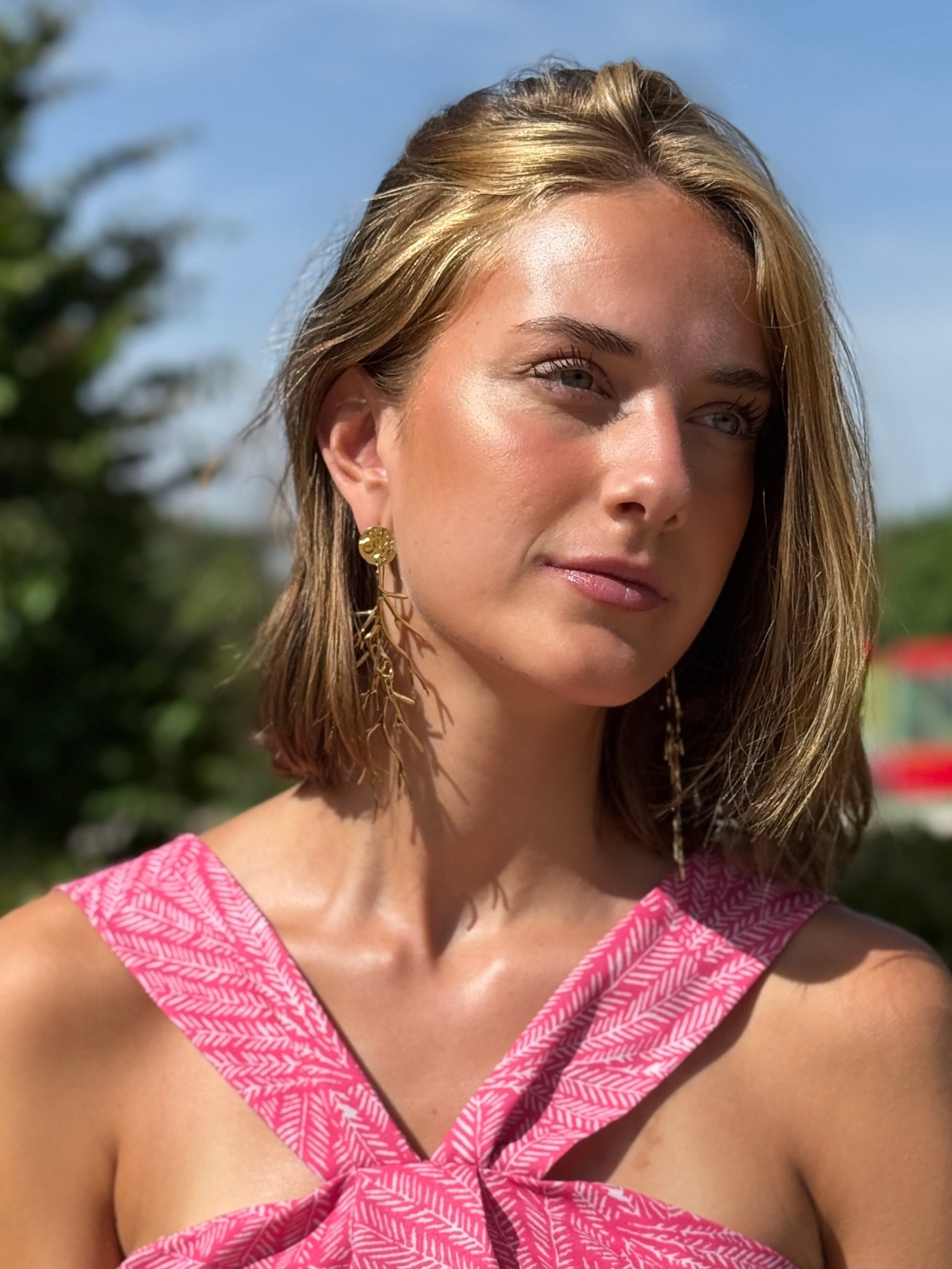 Pendientes Coral Dorado