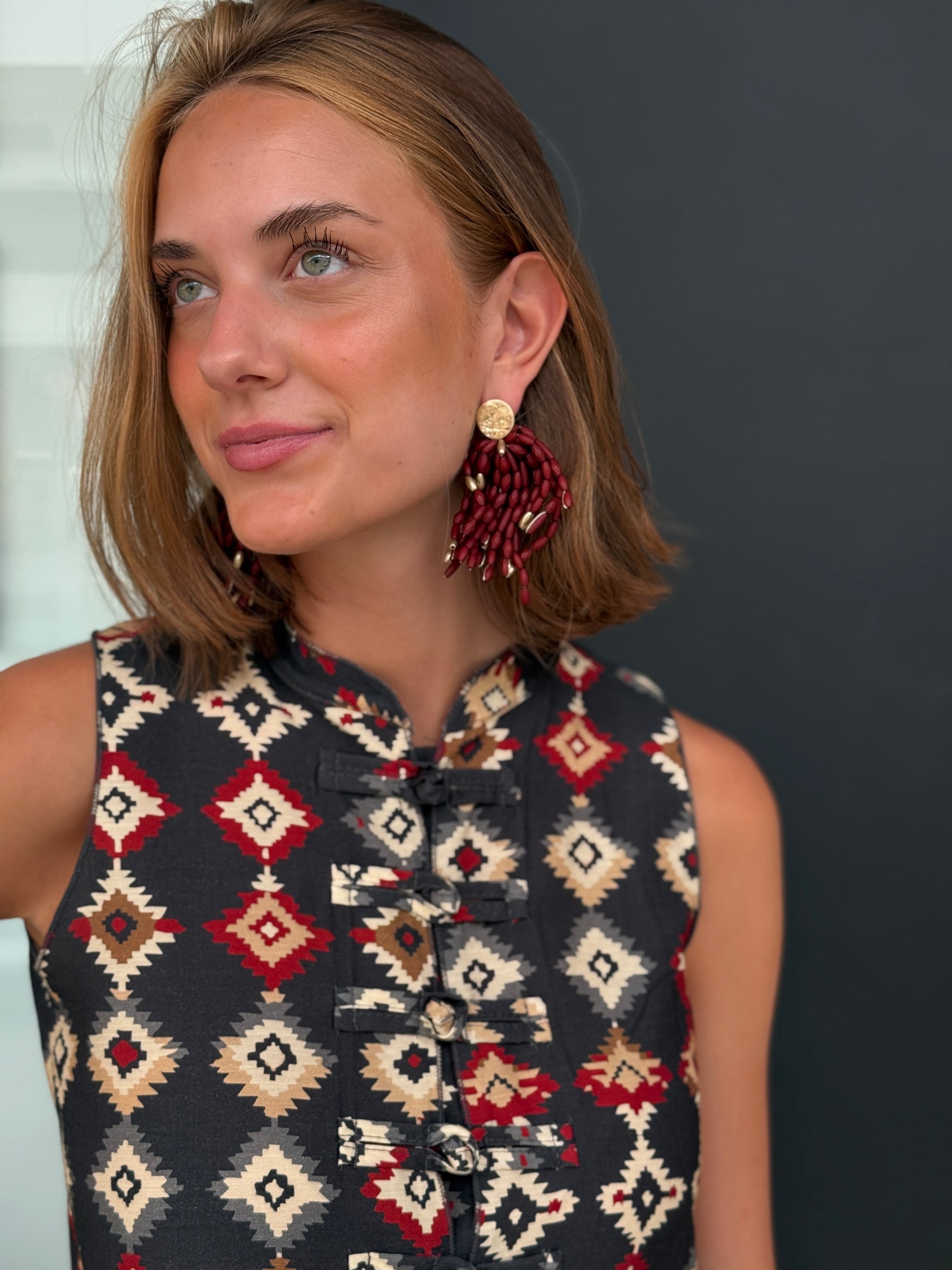 Pendientes Cuentas Resina Teja Oscuro