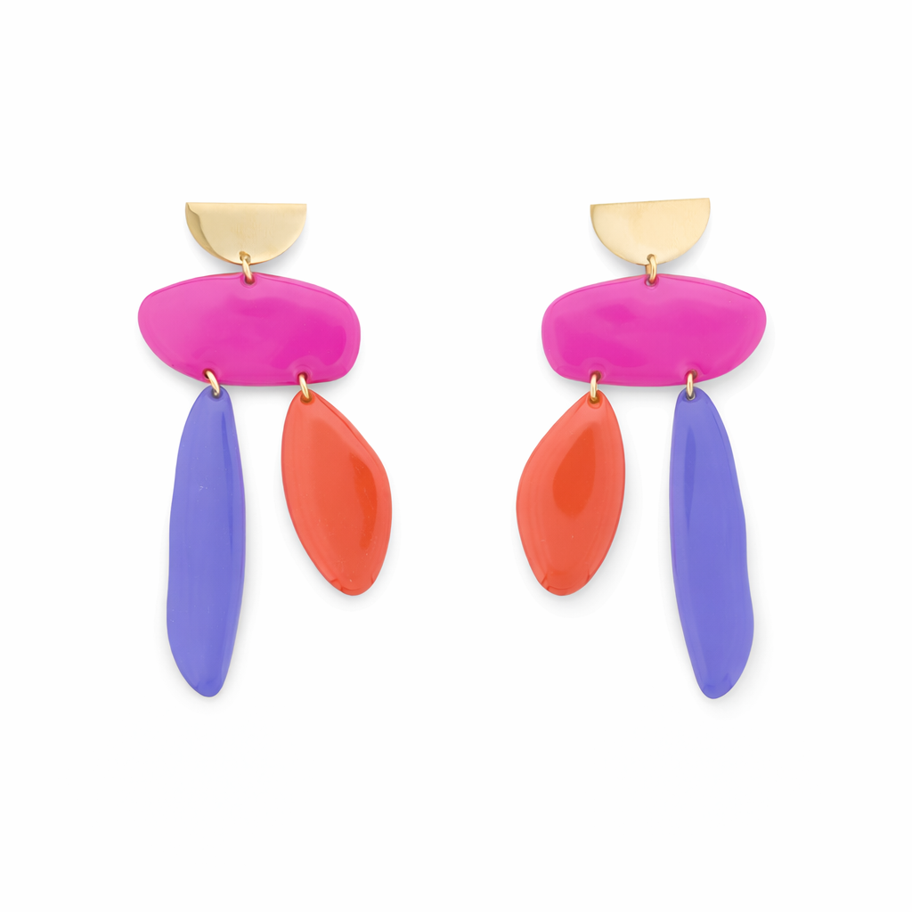 Pendientes Esmalte Fucsia, Teja y Morado