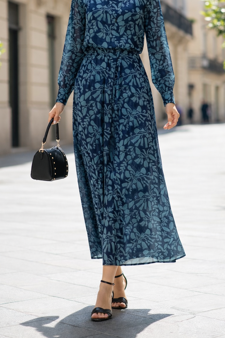 Falda Gasa Estampado Azul