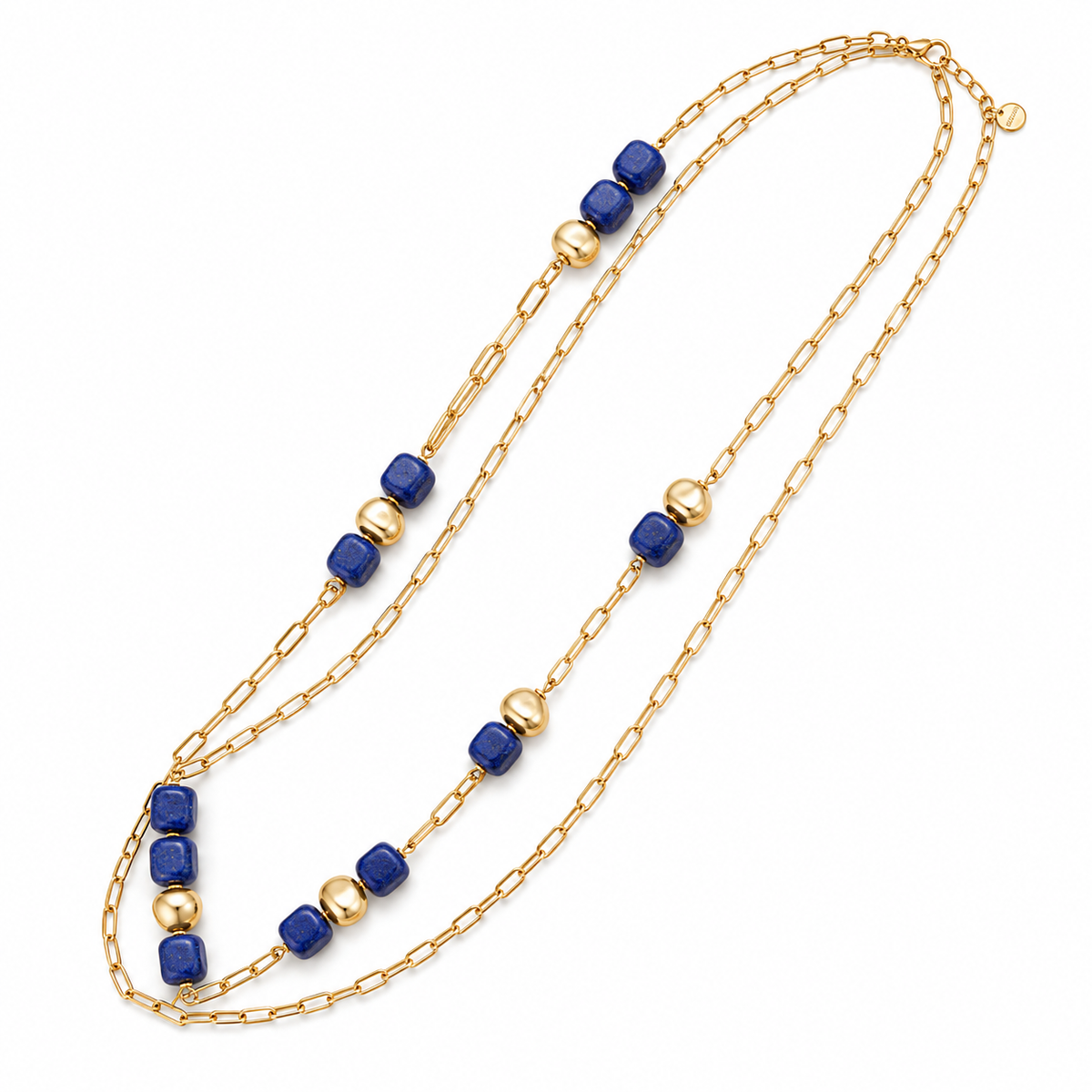 Collar Largo Cadena Piedras Azul