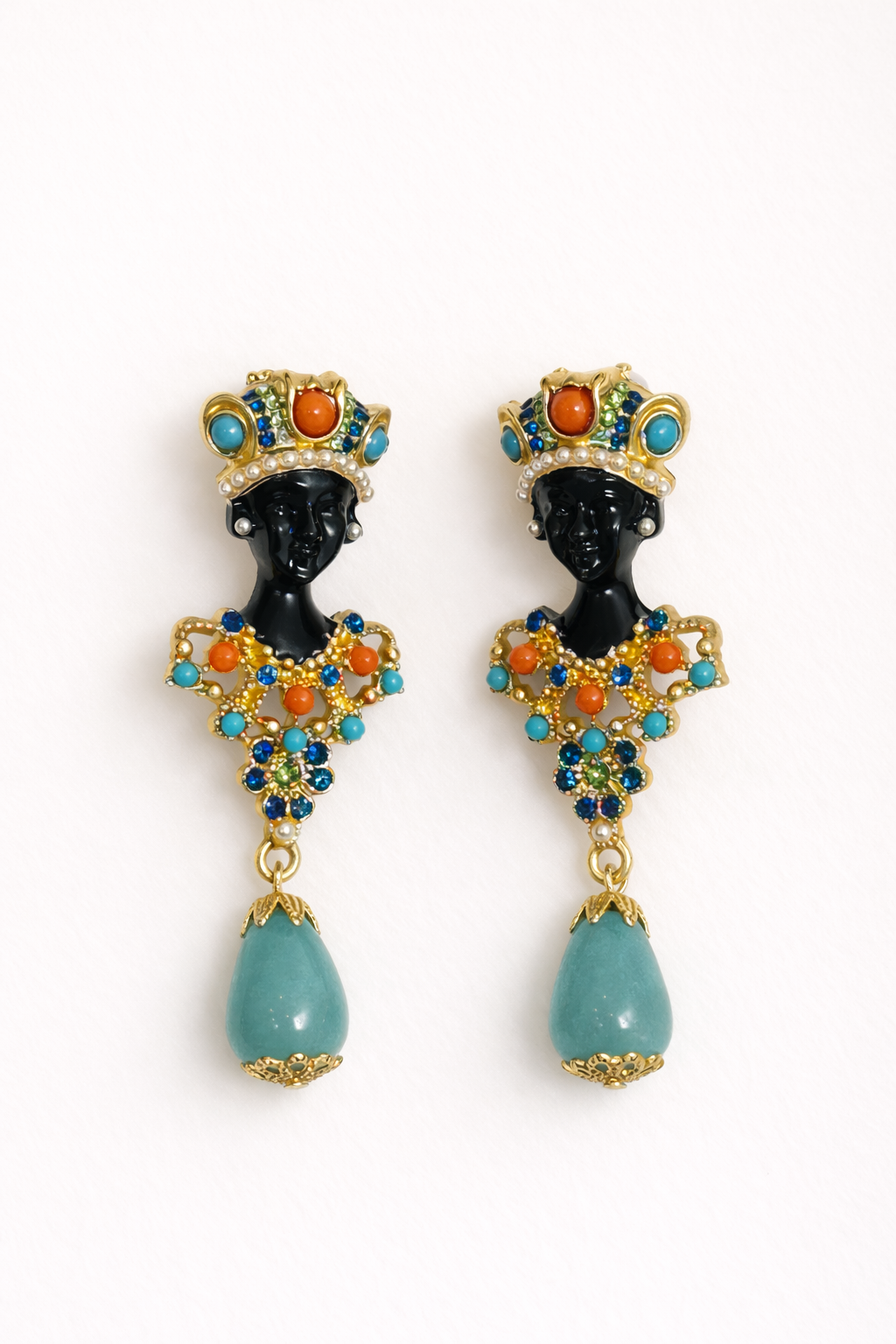 Pendientes Étnicos Busto Africano Turquesa