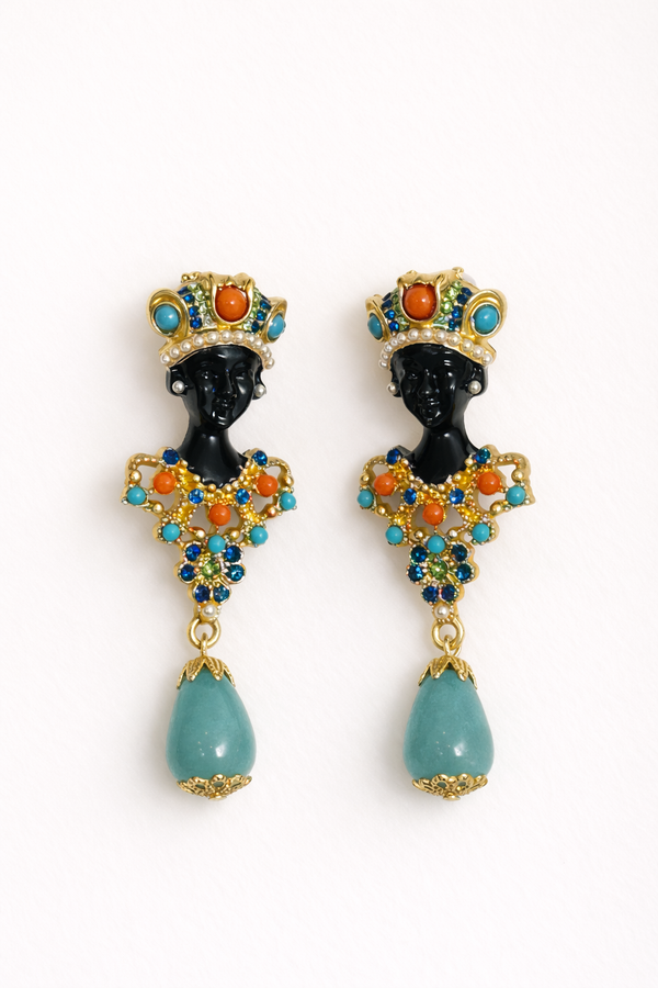 Pendientes Étnicos Busto Africano Turquesa