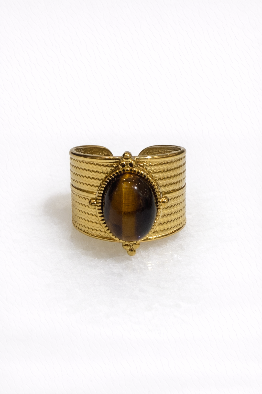 Anillo Acero Grueso Piedra Marrón Ambar