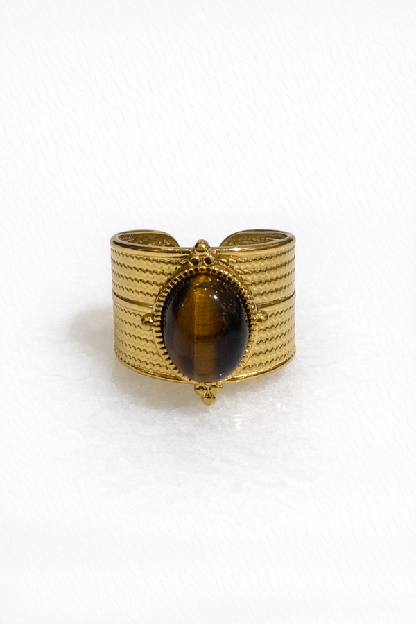 Anillo Acero Grueso Piedra Marrón Ambar