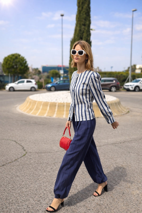 Pantalón Bombacho Raya Azul