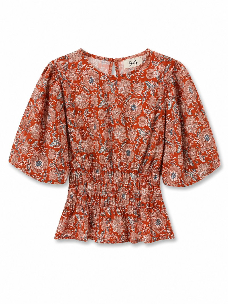 Camisa Manga Flores Teja
