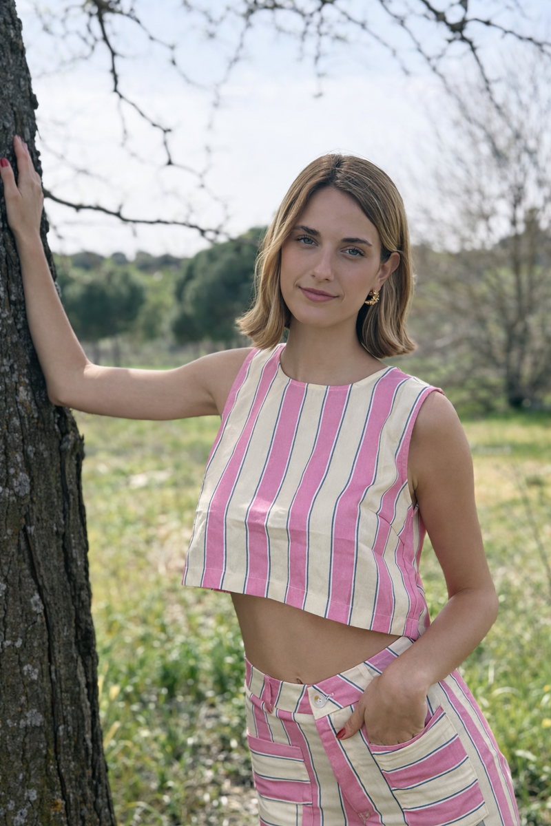 Top Rayas Amarillo y Rosa