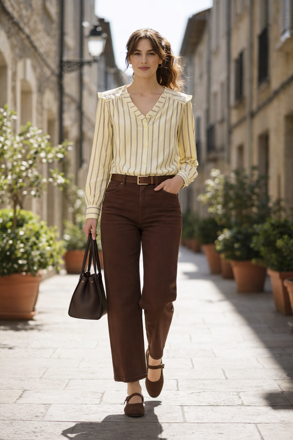 Camisa Amarilla Rayas Marrones