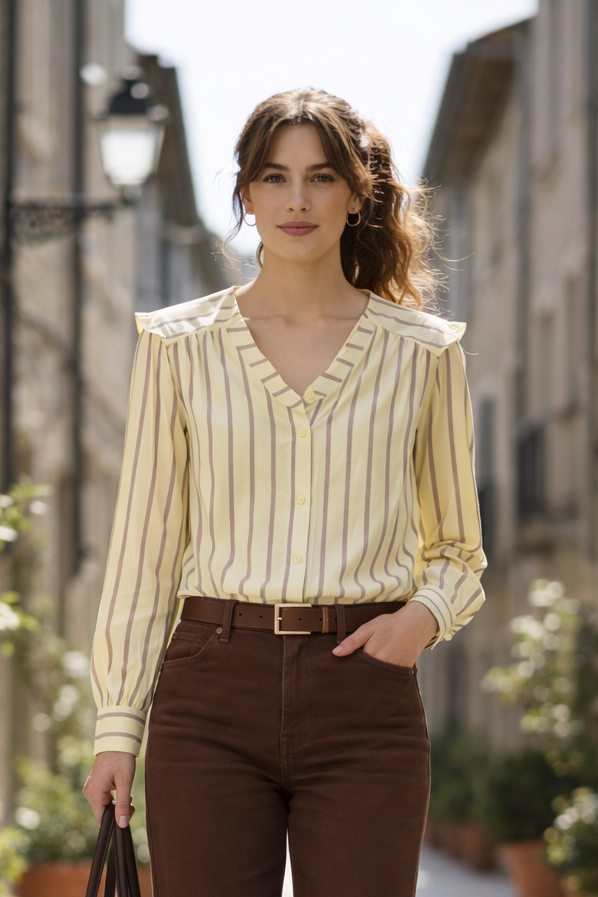 Camisa Amarilla Rayas Marrones