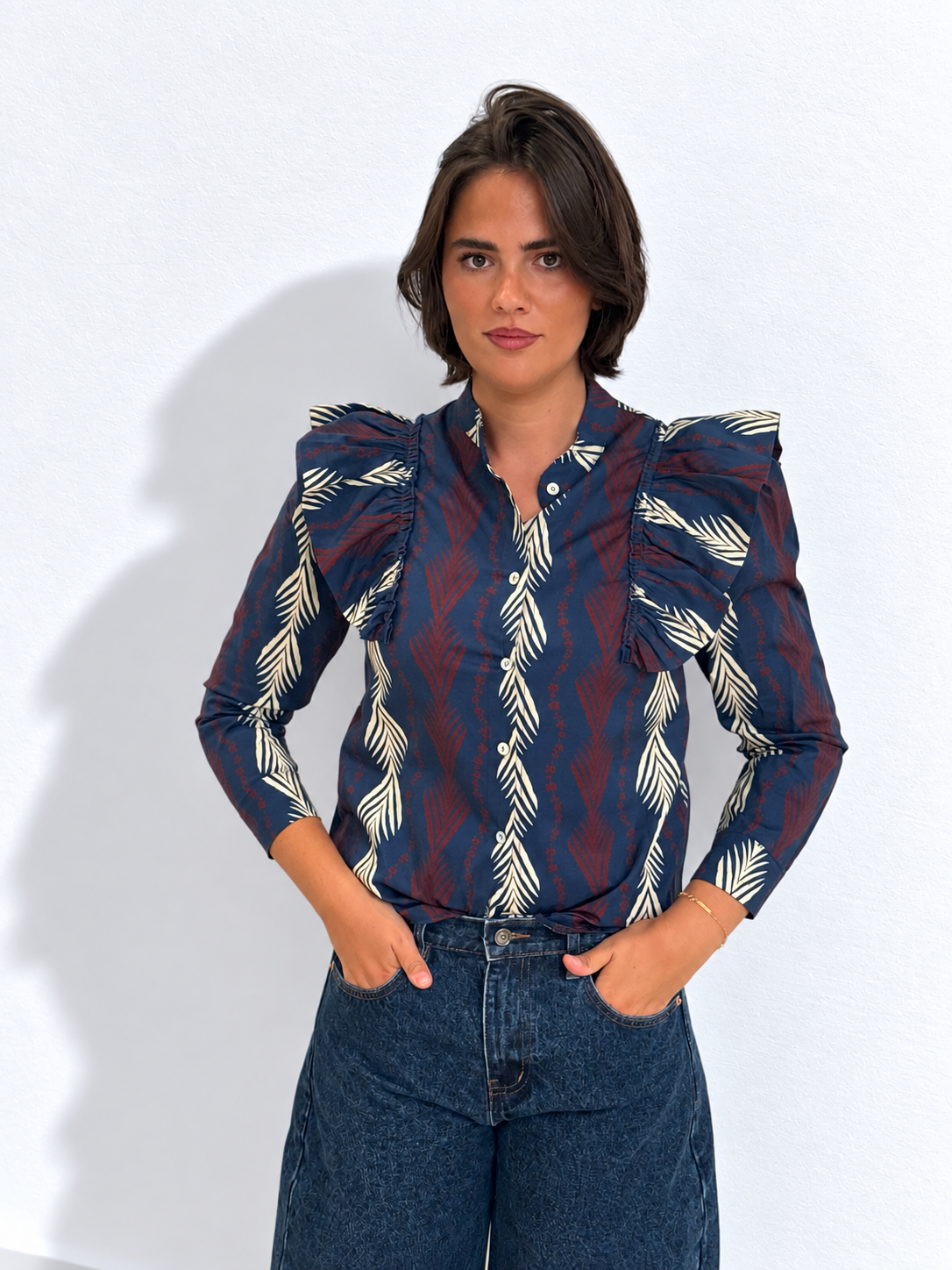 Camisa Odette Azul y Burdeos