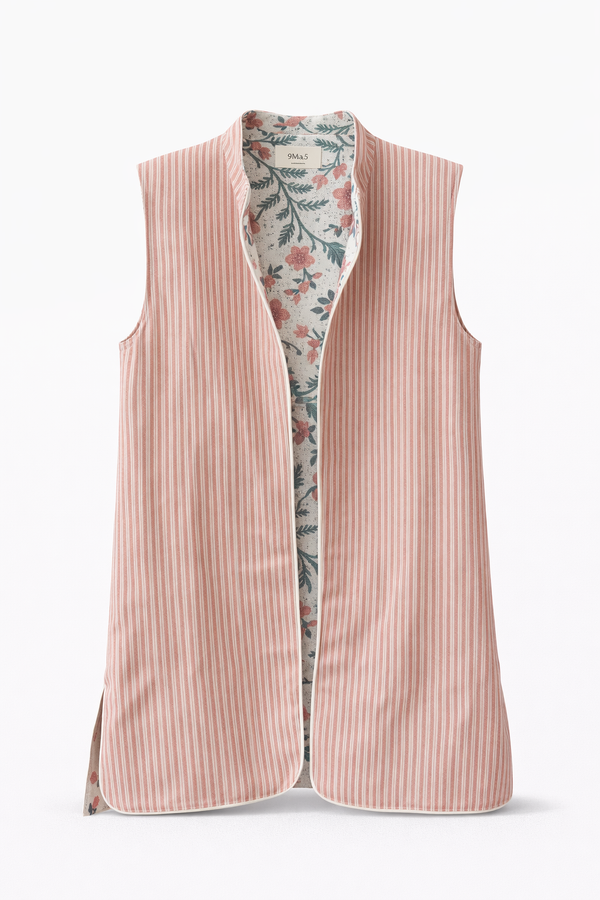 Chaleco Ginebra Reversible Flores y Rayas Fresa