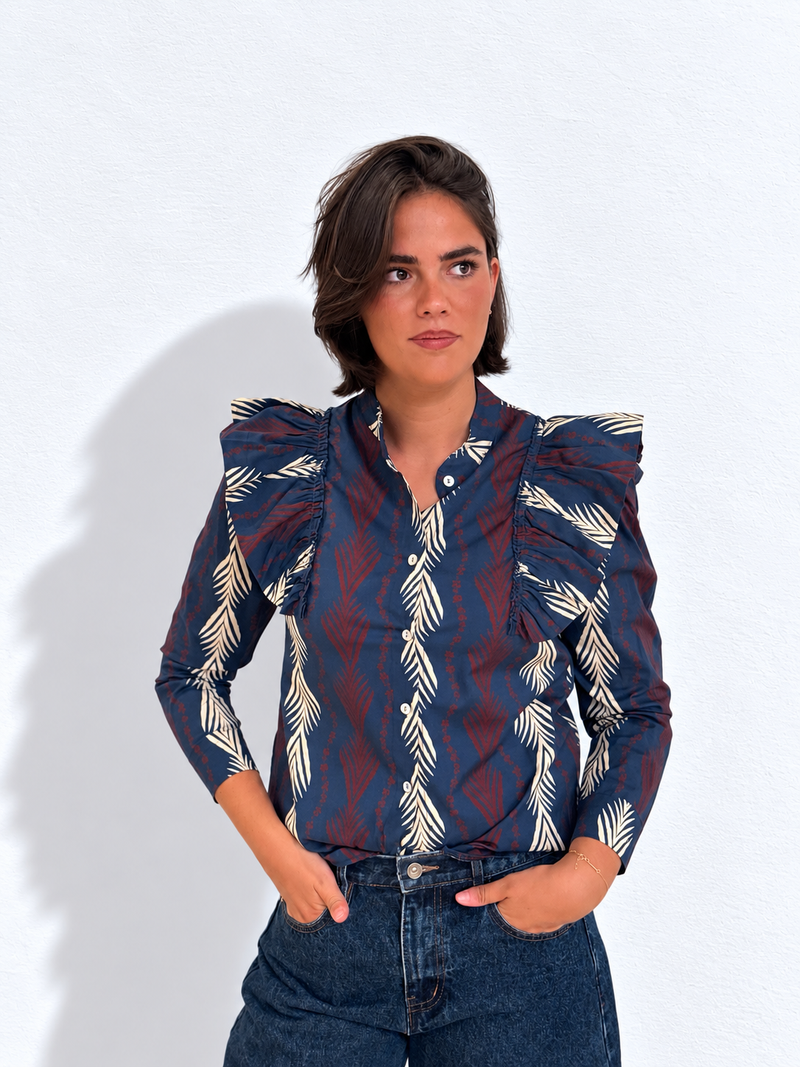 Camisa Odette Azul y Burdeos