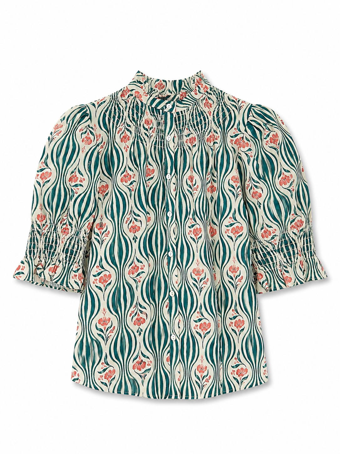 Camisa Saint Remy Verde y Flores Rosas