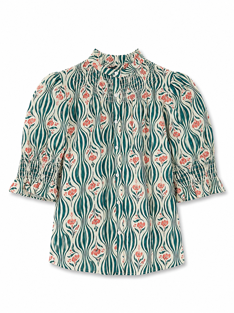 Camisa Saint Remy Verde y Flores Rosas
