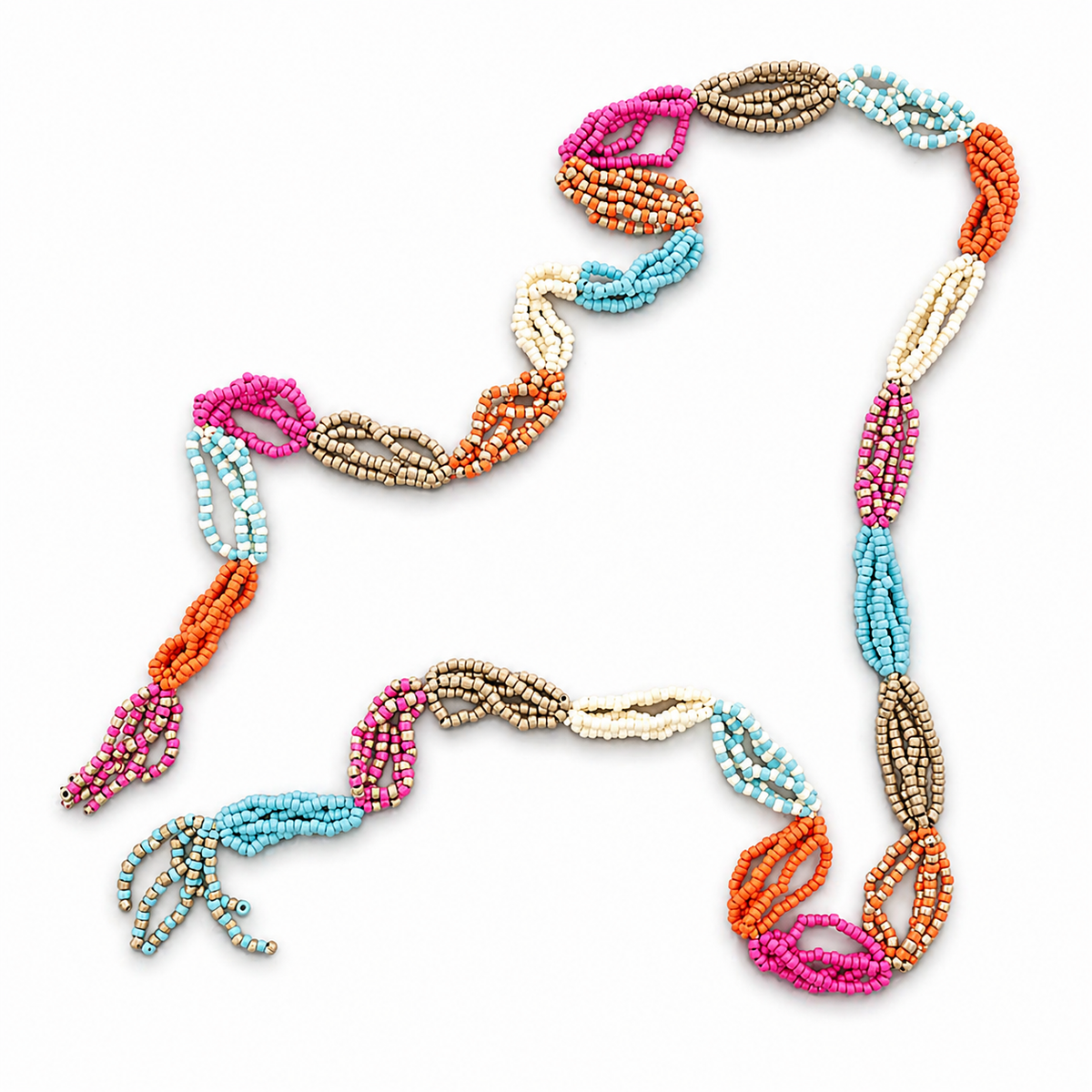 Collar Largo Abalorios Turquesa y Fucsia
