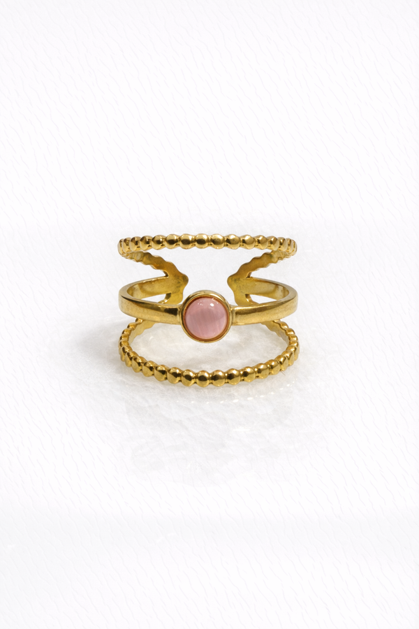 Anillo Acero Piedra Redonda Rosa