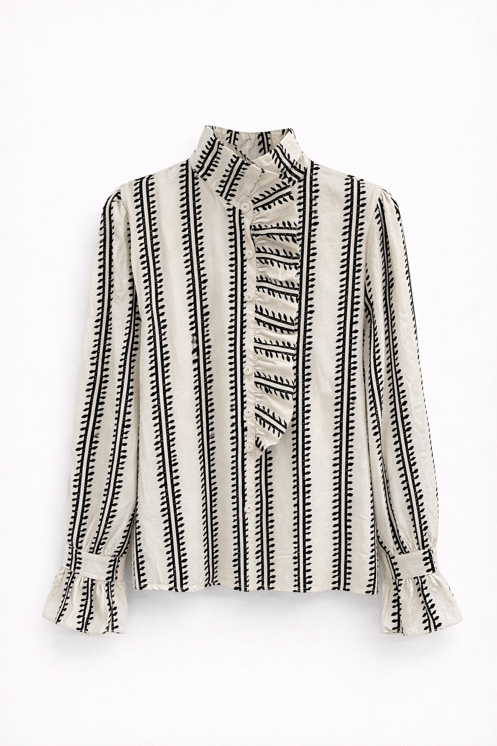 Camisa Volantes Beige y Negro