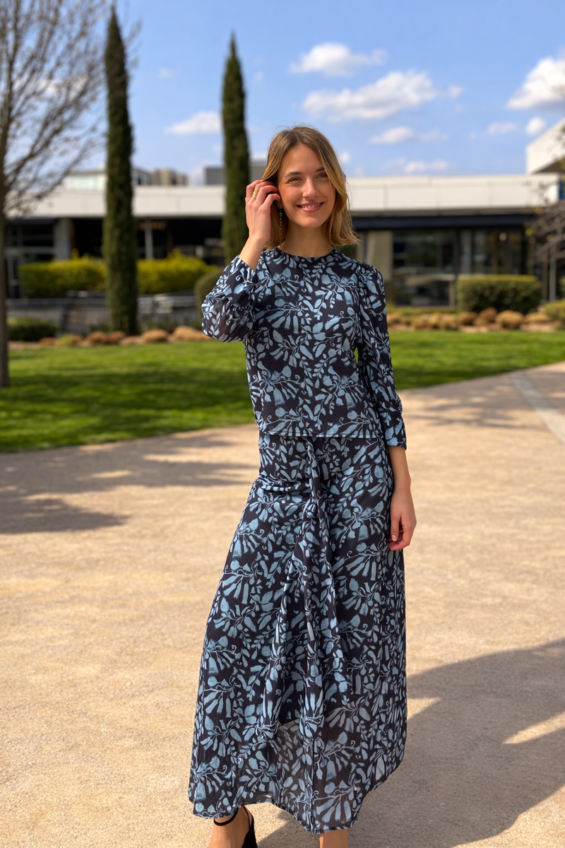 Falda Gasa Estampado Azul