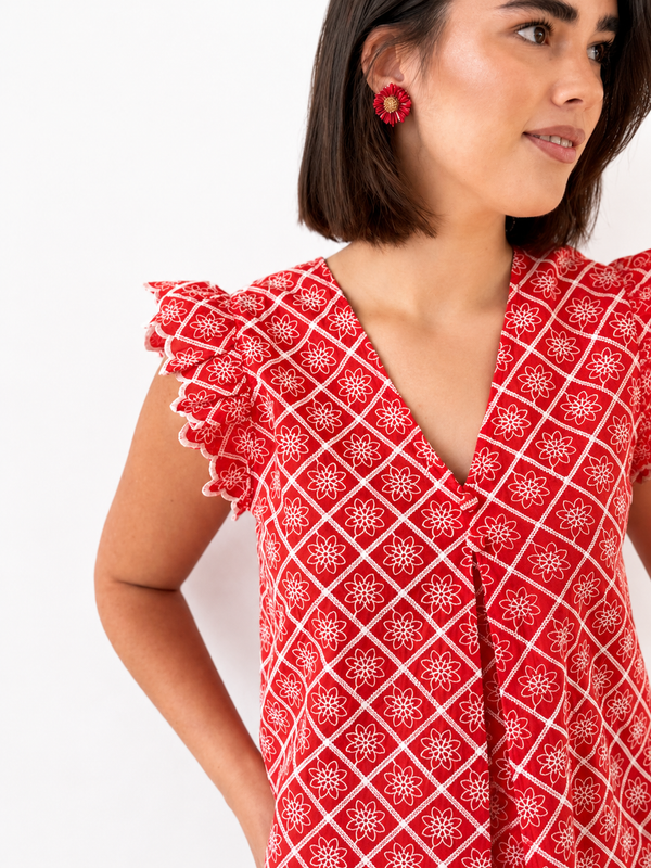 Camisa Roja Bordada Volantes