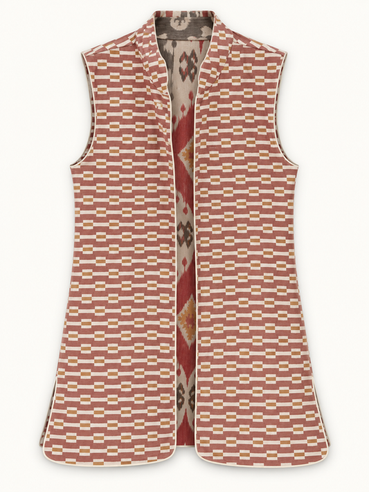 Chaleco Ginebra Ikat Burdeos y Gris