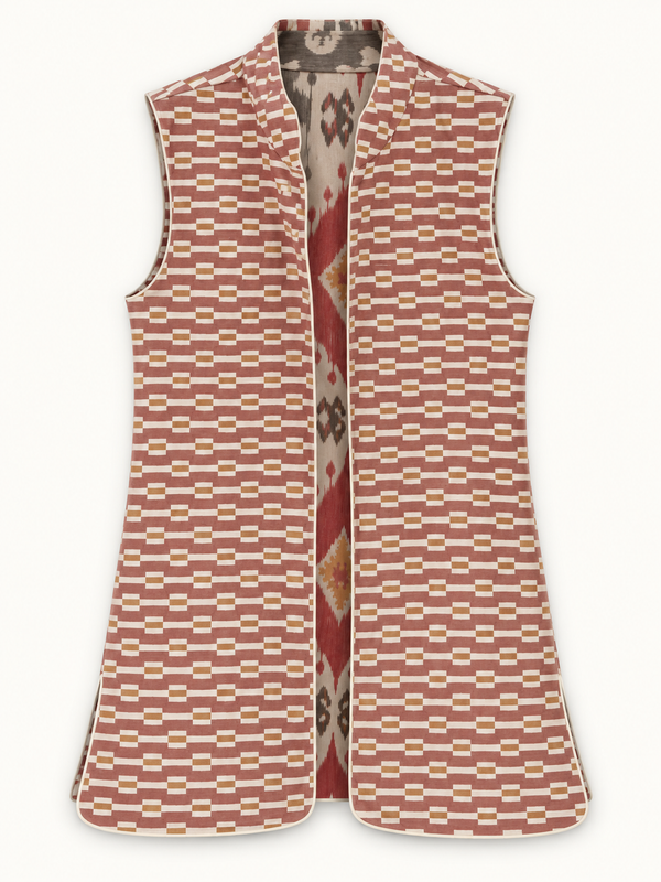 Chaleco Ginebra Ikat Burdeos y Gris