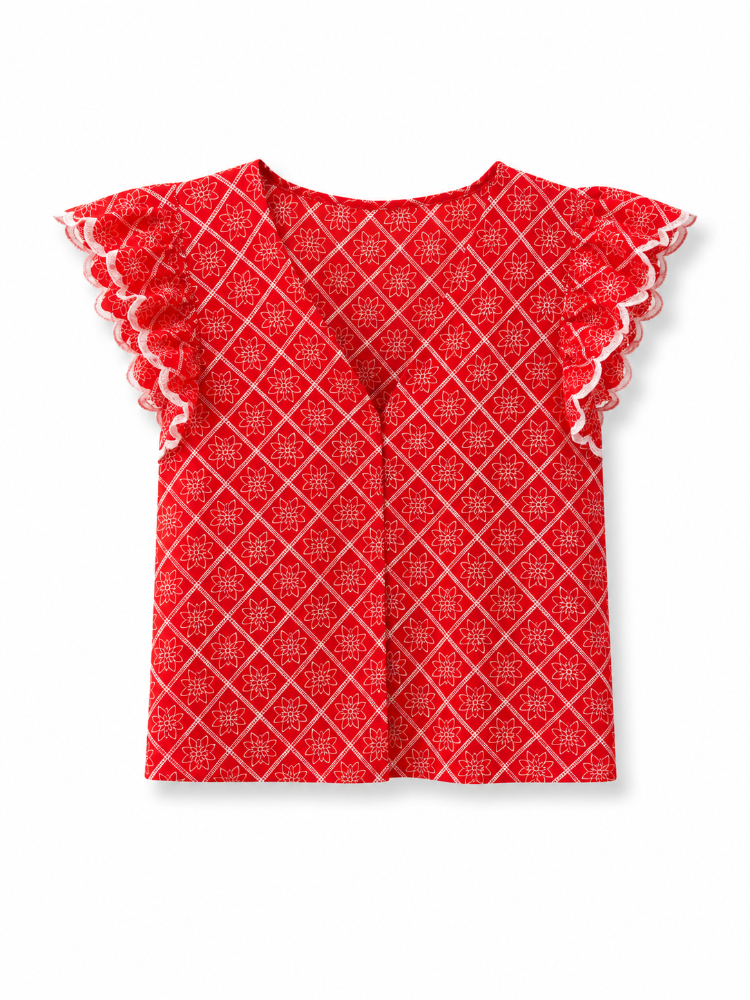 Camisa Roja Bordada Volantes