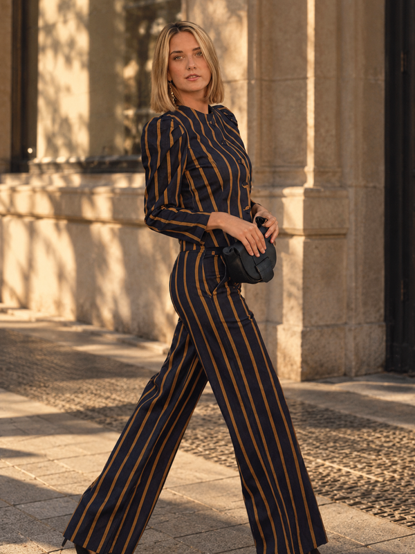 Pantalón Eleonore Rayas Azul y Tabaco