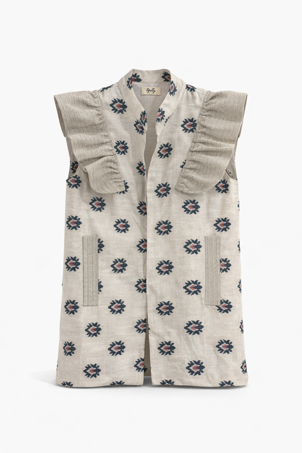 Chaleco 9MÁS5 Ikat Azul y Espiga Beige