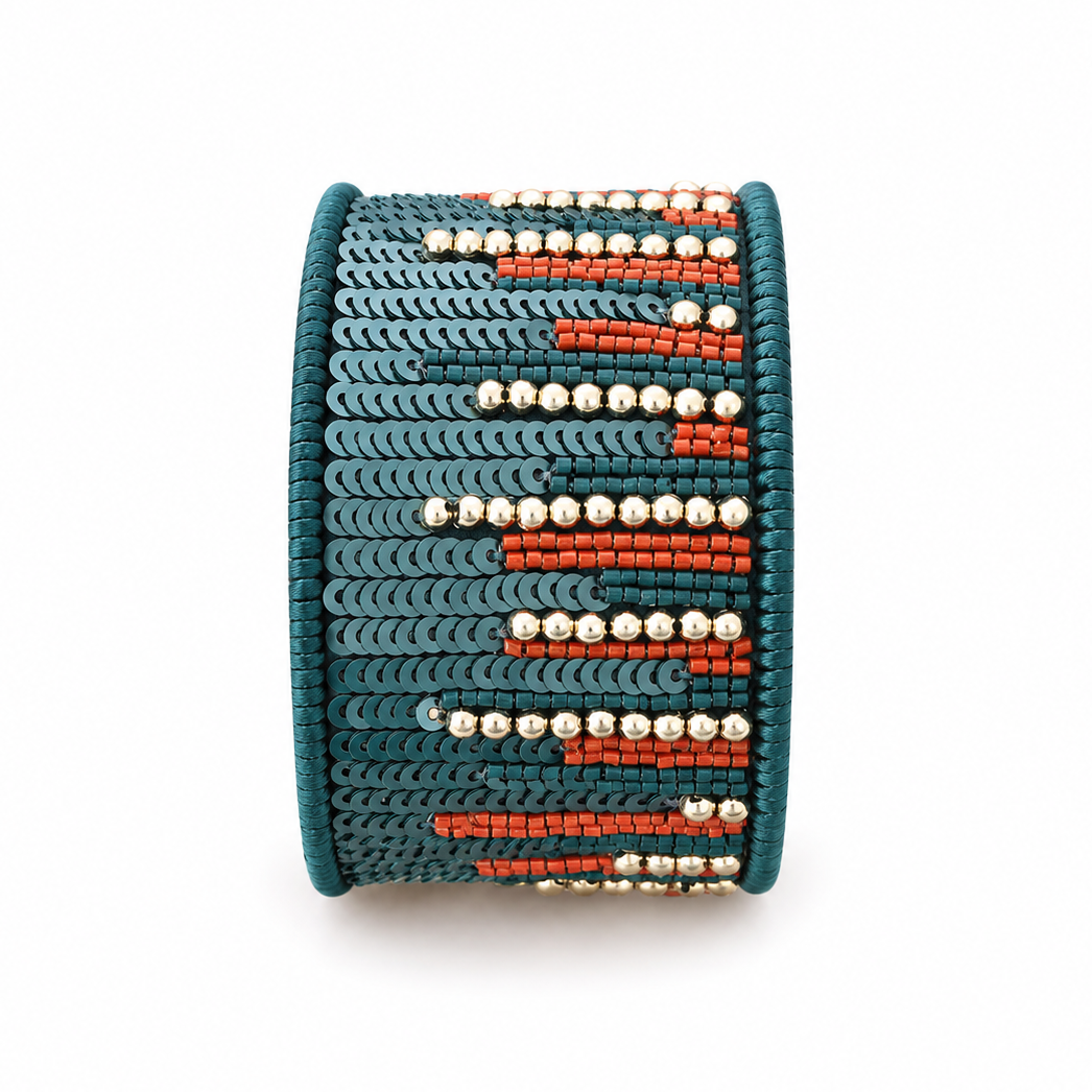 Brazalete Abalorios Rayas Verde