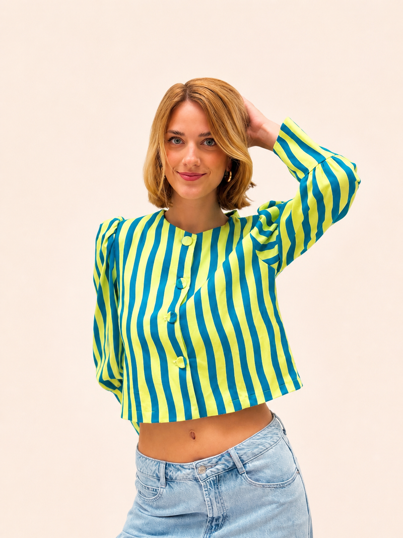 Chaqueta Cannes Rayas Azul y Amarillo Flúor