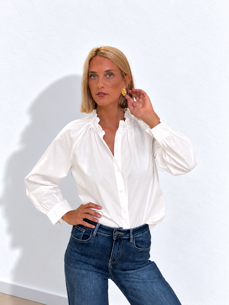 Camisa Blanca Cuello Plisado
