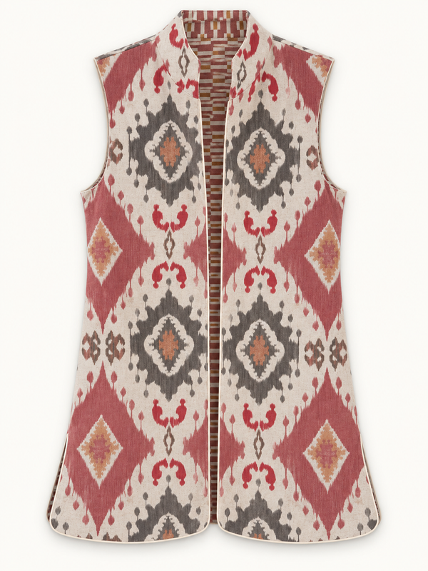 Chaleco Ginebra Ikat Burdeos y Gris