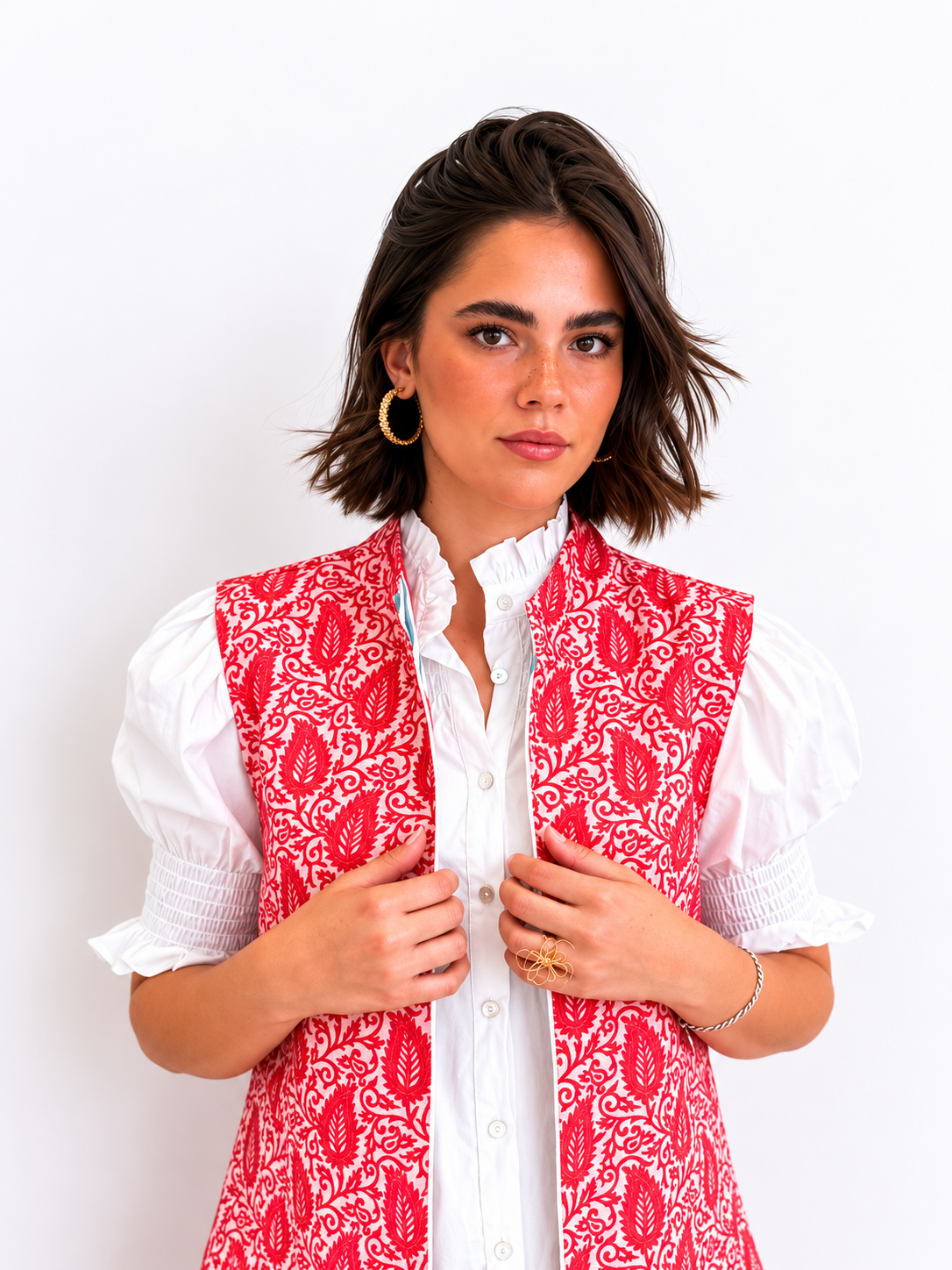 Chaleco Ginebra Reversible Ikat Rojo y Ondas