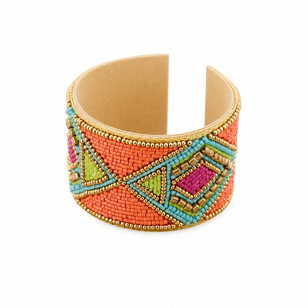 Brazalete Abalorios Rombos Naranja y Turquesa